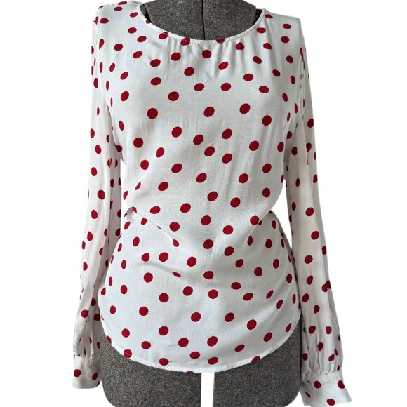 Tops - Vintage White Red Polka Dot Long Sleeve Blouse